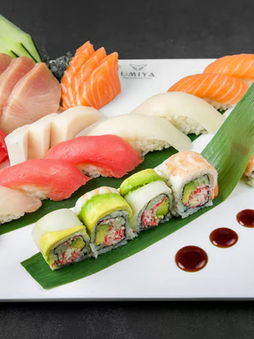 Sashimi, nigiri and sushi roll platter