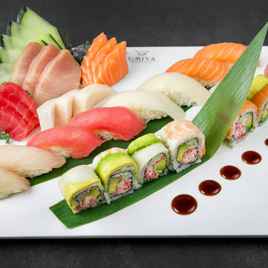 Sashimi, nigiri and sushi roll platter at Umiya Raleigh